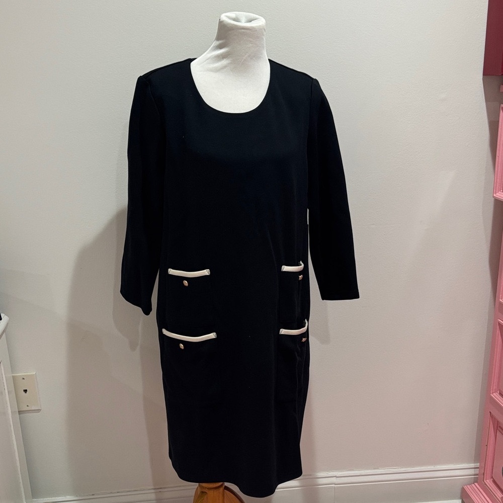 Tuckernuck Black Long Sleeve Dress with White Trim
